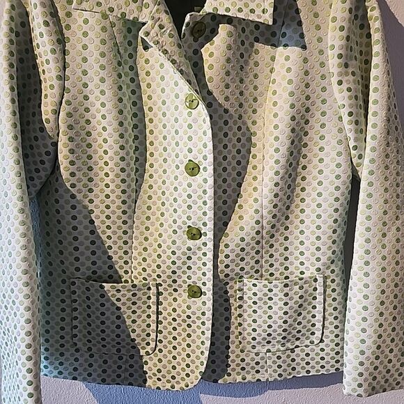 Susan Graver Style Green Polka Dot Jacquard Blazer - Size Small - Picture 2 of 6